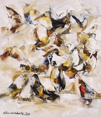 Mashkoor Raza, 36 x 30 Inch, Oil on Canvas, Pigeon Painting, AC-MR-426